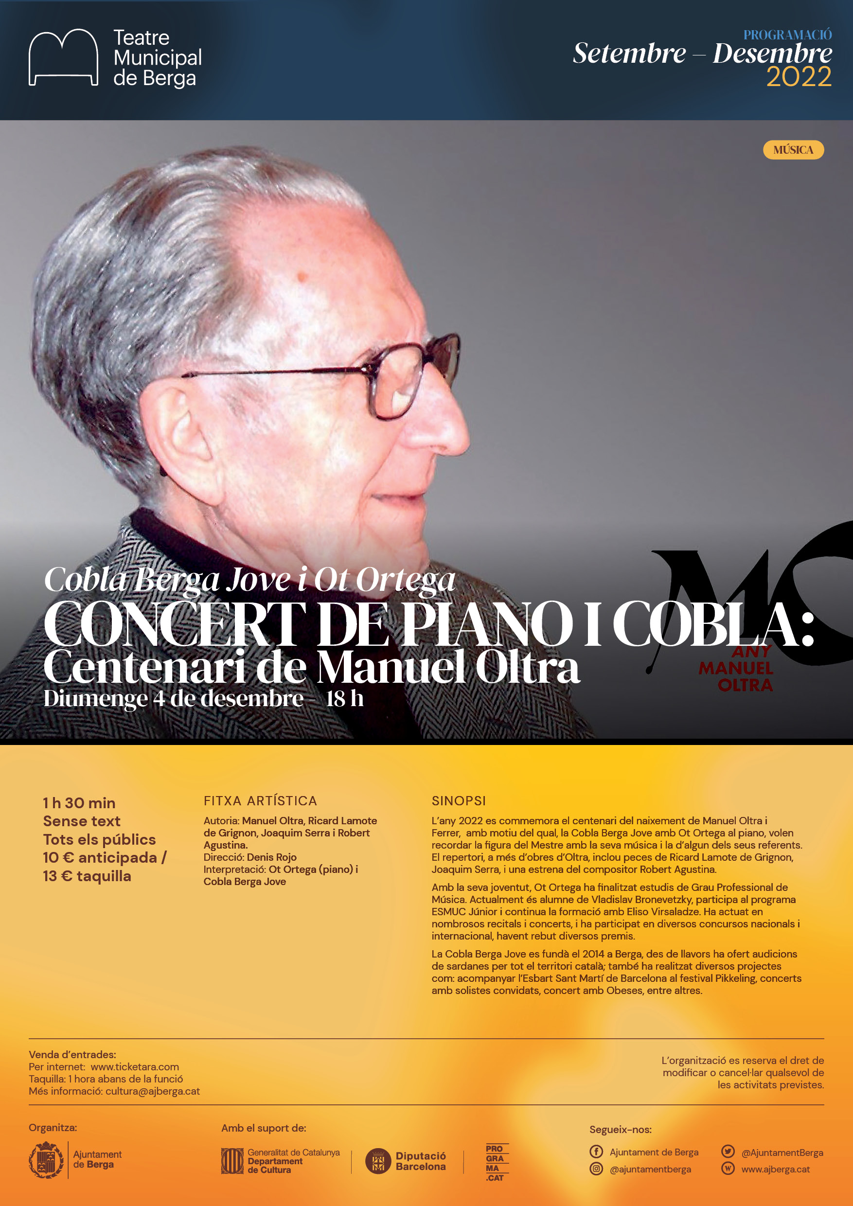 Concert: Centenari de Manuel Oltra amb Ot Ortega i la Cobla Berga Jove