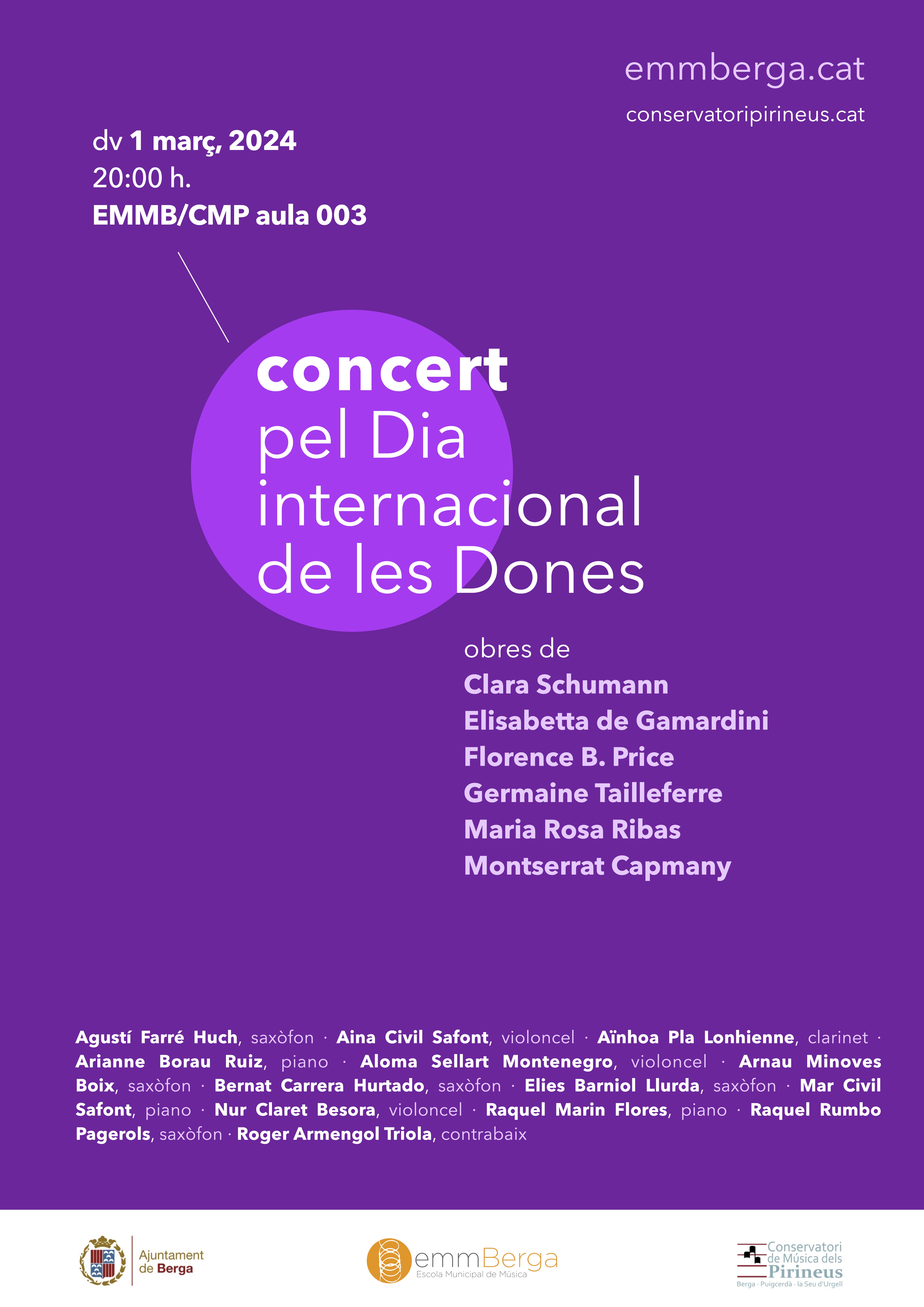 Concert del 8M amb l'EMMBerga i el Conservatori dels Pirineus 