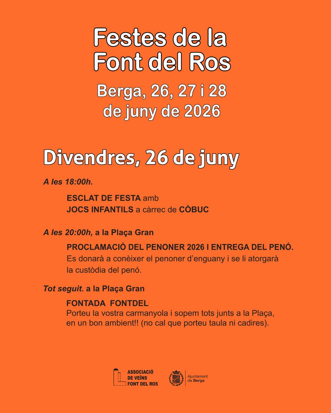 Programaci&oacute; - Festa Major de la Font del Ros 2026