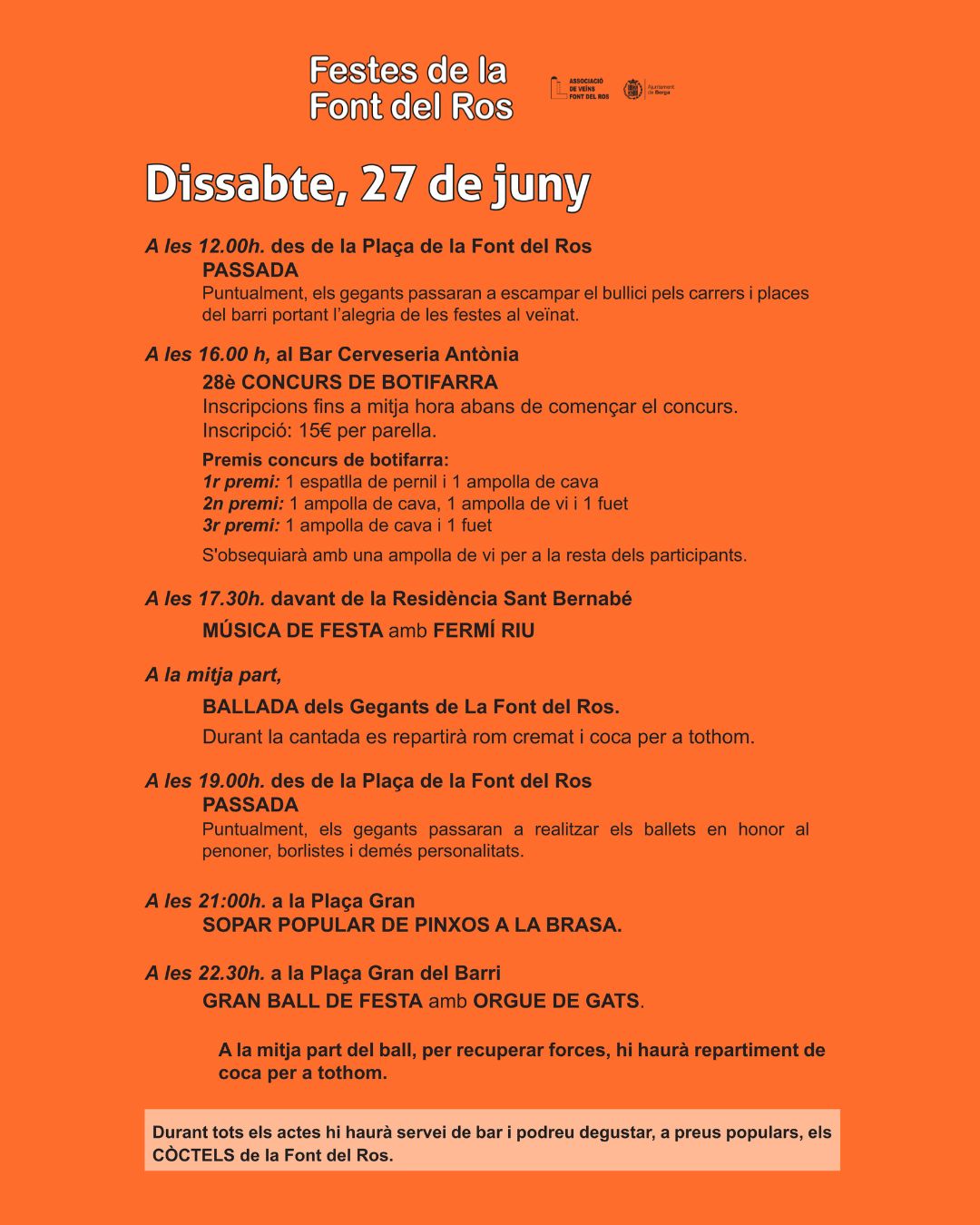 Programaci&oacute; - Festa Major de la Font del Ros 2026