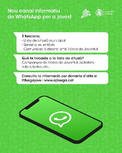 L'Ajuntament de Berga obre un canal de comunicació per a joves a través de l'aplicació mòbil WhatsApp