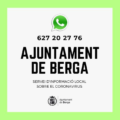 L'Ajuntament de Berga habilita un servei d'informació oficial sobre el coronavirus a través de l'aplicació mòbil WhatsApp 